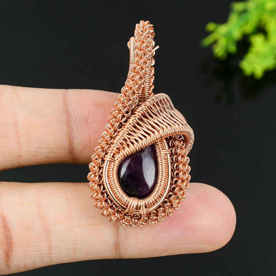 Natural Sage Amethyst Gemstone Handmade Copper Wire Wrap Pendant 1.97 R4d47