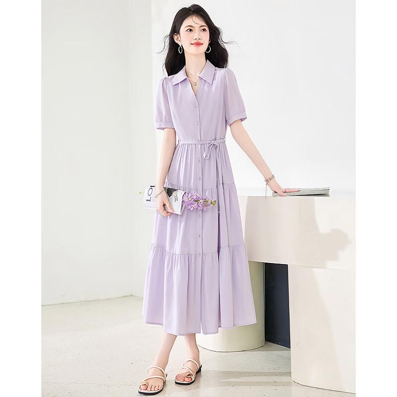 Sishui Nianhua Elegant Tie-Waist Short-Sleeve Midi Dress