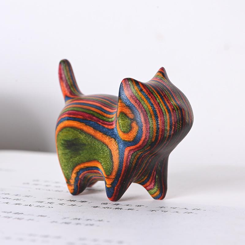 Figuras en miniatura, adorno de gato, lindo gato de madera de colores, accesorios de escritorio para oficina, decoración del hogar, regalo, actividad, recuerdos