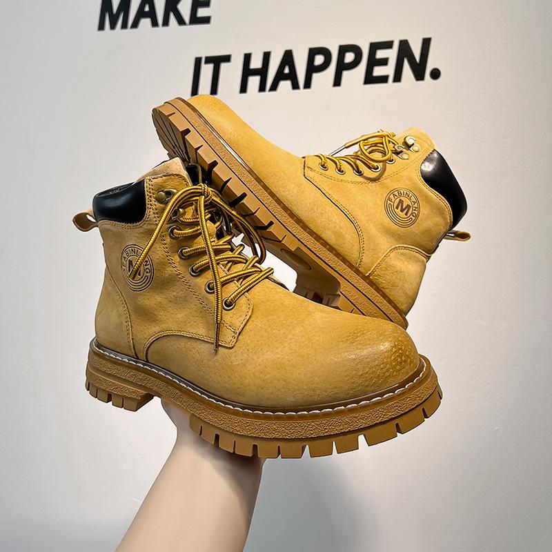 Martin Boots Men's Mid-top Leather Shoes British Style Short Boots Autumn Retro Tooling Mountaineering Boots Men's Outdoor 6000-A