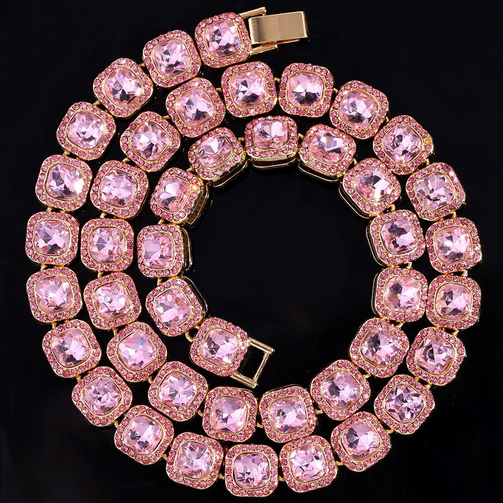 Iced Out Square Tennis Chain Cuban Link Chain for Women 13MM Rhinestone Paved Maimi Cuban Chain Hip Hop Necklaces Jewelry