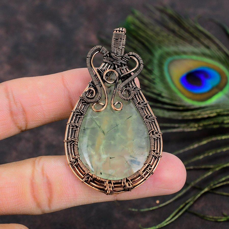 Prehnite Handmade Copper Wire Wrap Jewelry Pendant 2.76 A5a64