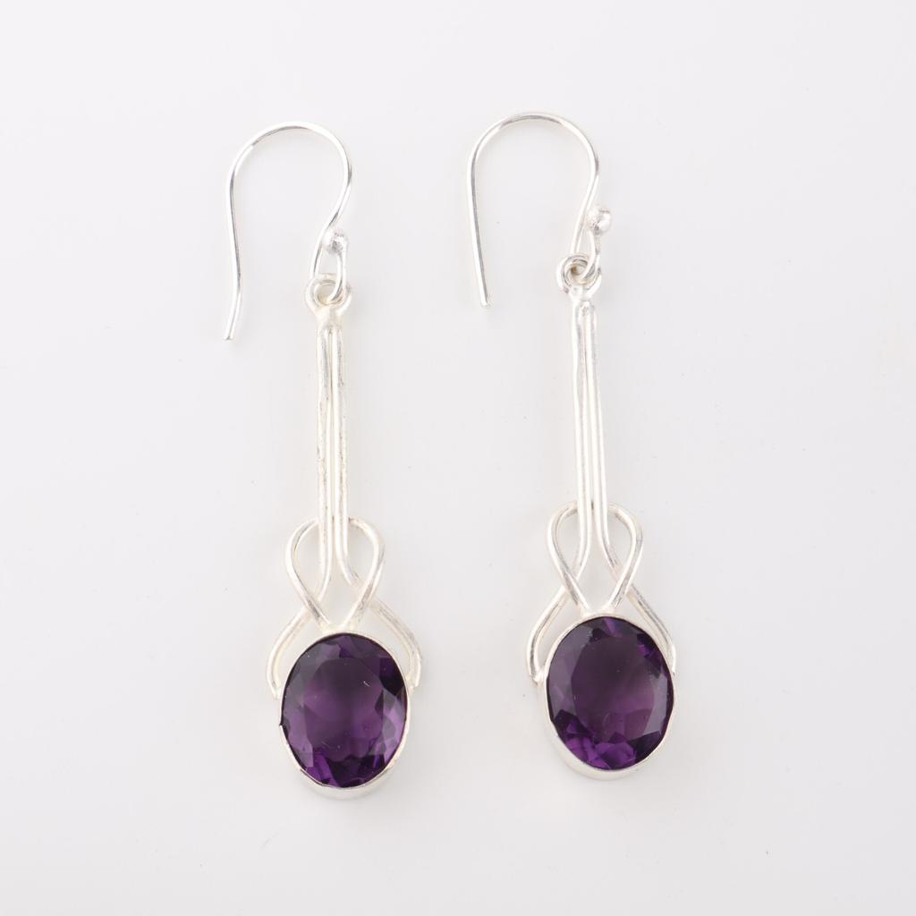 Amethyst Gemstone 925 Sterling Silver Jewelry Handmade Drop/Dangle Earrings1.76" EE-171-7