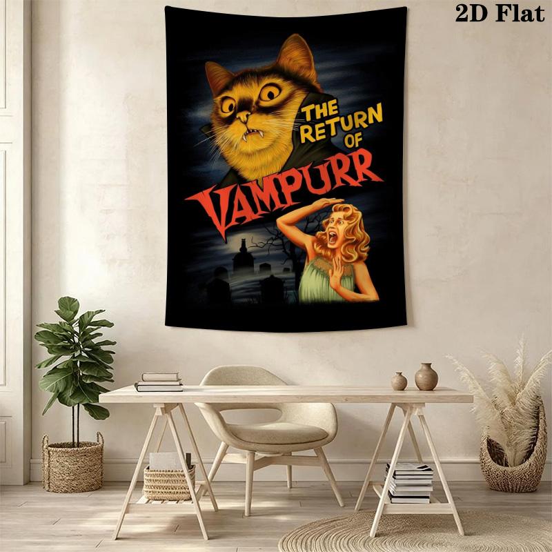 Retro Horror Comedy Cat Pattern Home Decor Tapestry, Wall Hanging, Decorative RV Wall Cloth.SGT0917041