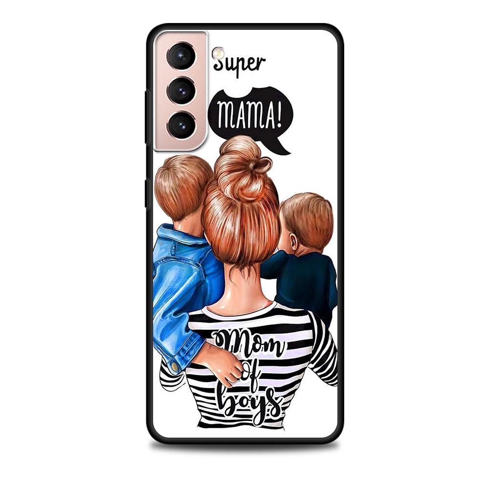 Mom And Baby Girl Boy Black Case for Samsung Galaxy S23 S22 Ultra Cases S21 S20 FE S10 S9 S8 Plus S10e S7 Silicone Phone Cover