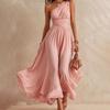 2026 Womens Sleeveless Wrap Neck Solid Color Long Dress Casual Vacation Style High Waist Flowy Maxi