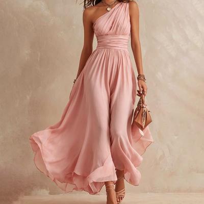 2026 Womens Sleeveless Wrap Neck Solid Color Long Dress Casual Vacation Style High Waist Flowy Maxi
