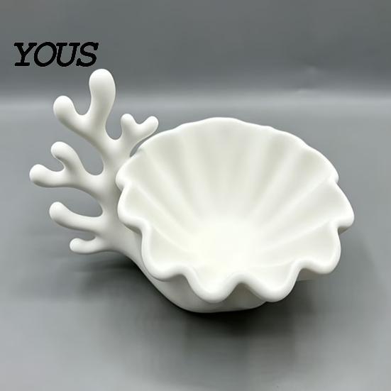 Matte Texture Jewelry Tray 3D Printed Shell Shape Dish Tray, Ocean Wave Organizer with Grooved Design, Ring Earring Holder Vanity Earrings