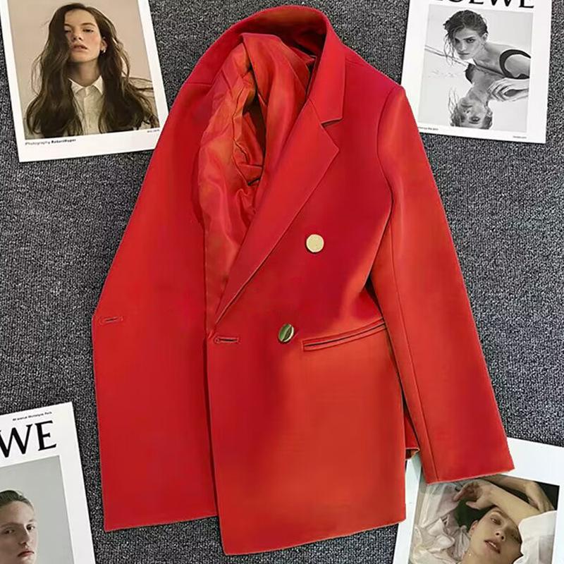 Costum Negru Larg pentru Femei Plus Size cu Nasture Metalic