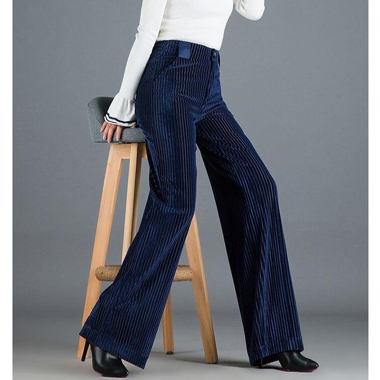 Spring Womens  High Waist Flared Pants  Loose Black Long Trousers