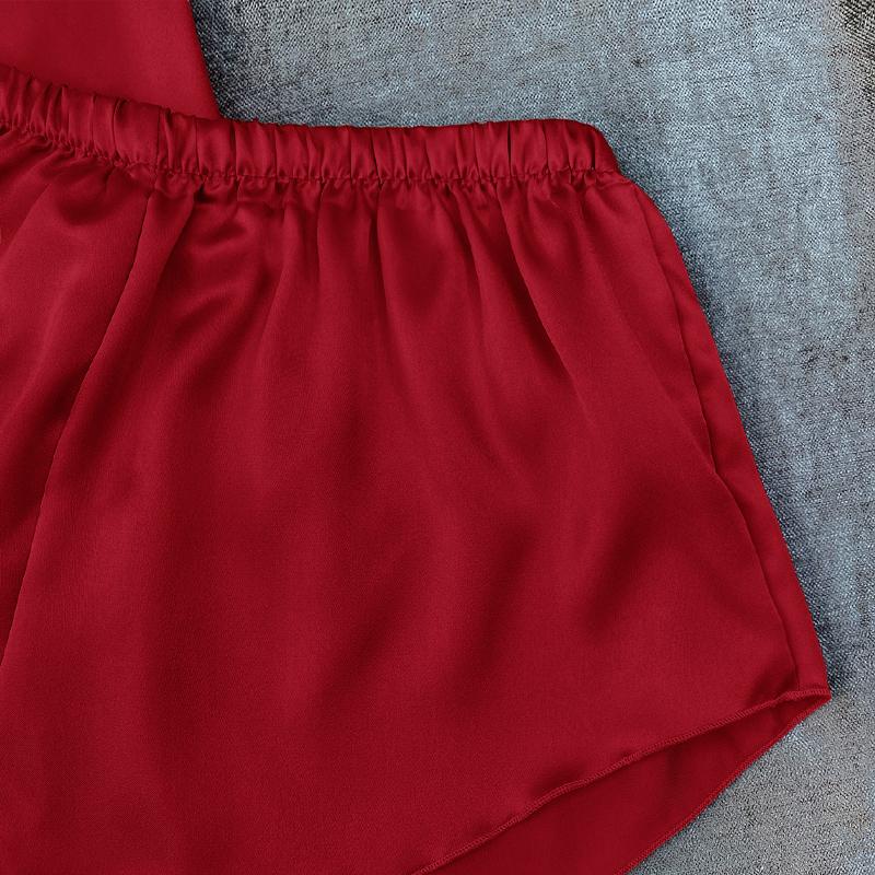 Düz Renk Buz İpek Pijama Kadın İnce Ev Askılı Şort Takımı Seksi Hafif İki Parçalı Ev Kıyafeti