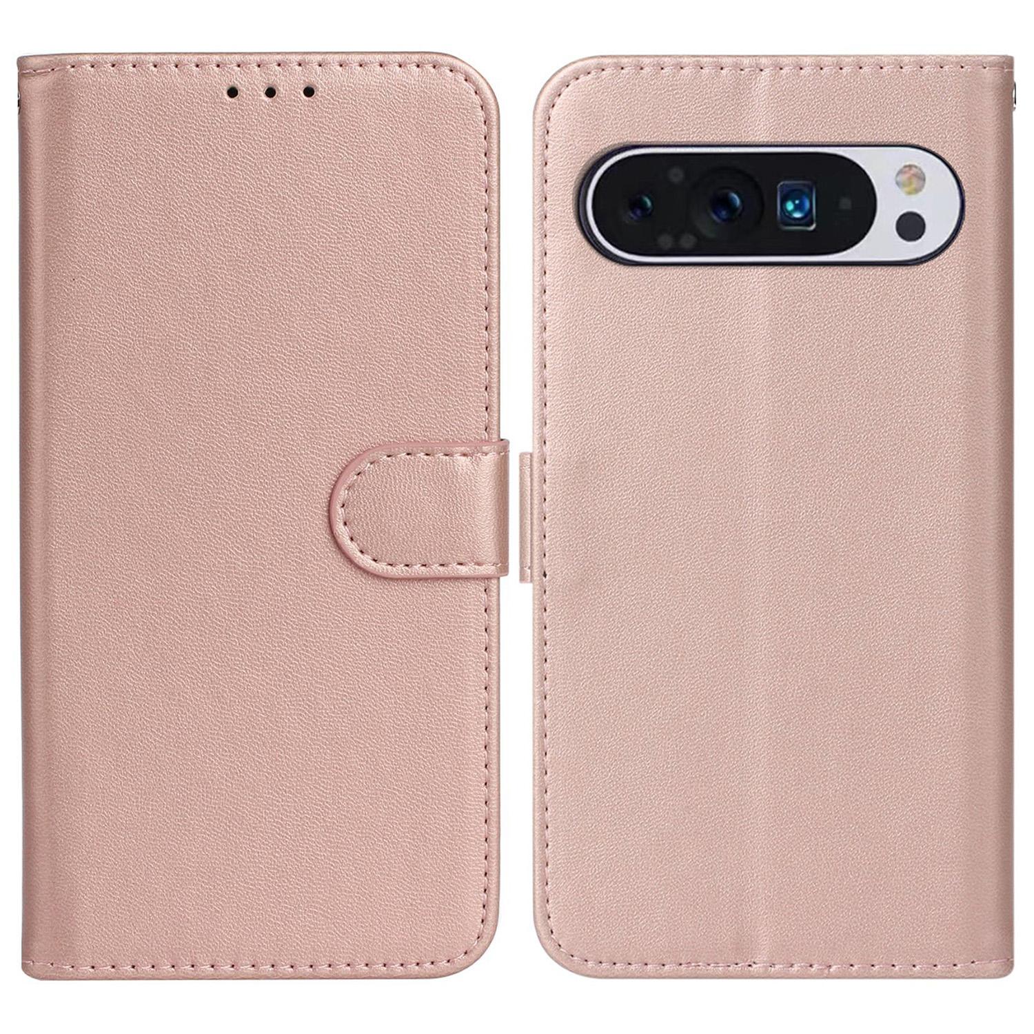 

For Google Pixel 9 Pro/Pixel 9 Case Wallet Style Flip Leather Phone Cover Card Holder Rose Gold