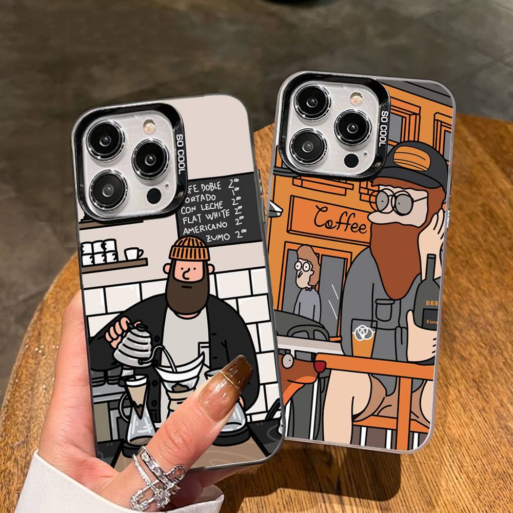 Deluxe Cartoon Man Phone Case For iPhone 17 16 15 14 13 12 11 XS XR X Pro Max Plus Colored Silver Plated Cover