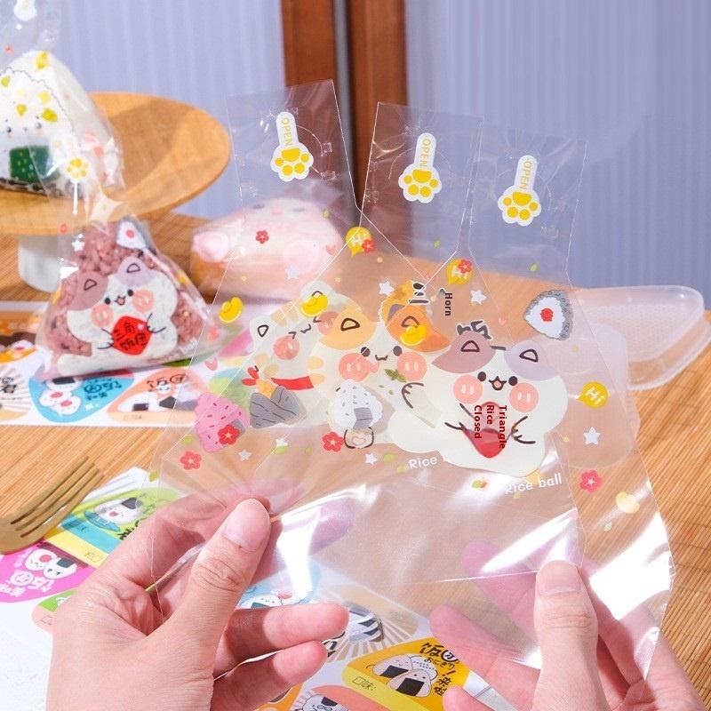 50Pcs Cartoon Pattern Japanese Triangle Seaweed Onigiri Wrappers Sushi Bento Disposable Packing Bags Making Mold Bento Accessory
