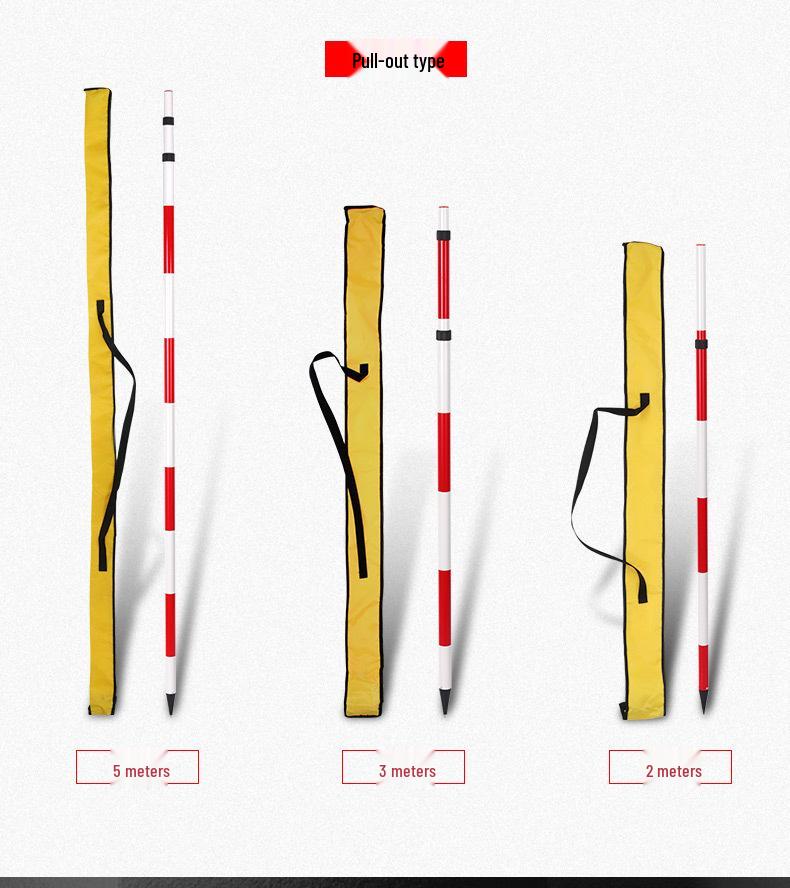 Benchmark Aluminum Alloy Measurement Pole: Thickened, Red and White Scale, Available In 2m, 3m, and 5m Lengths for Engineering Surveying.