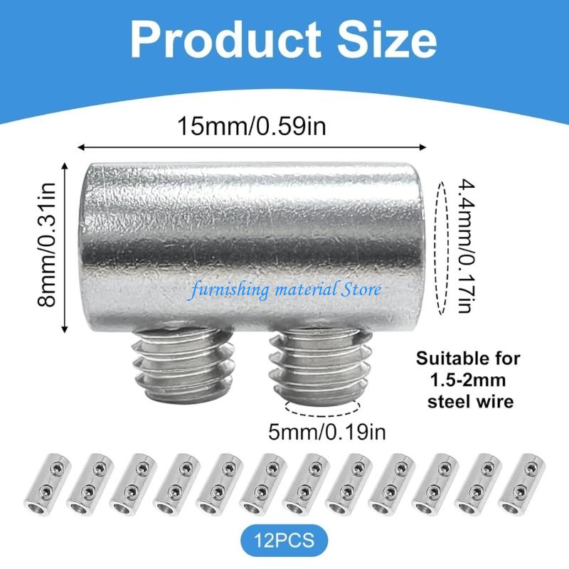 Y5GD 12Pcs Metal Steel Wire Rope Locks Double Hole Clamps for Various Indoor And Outdoor Applications Easy to Install
