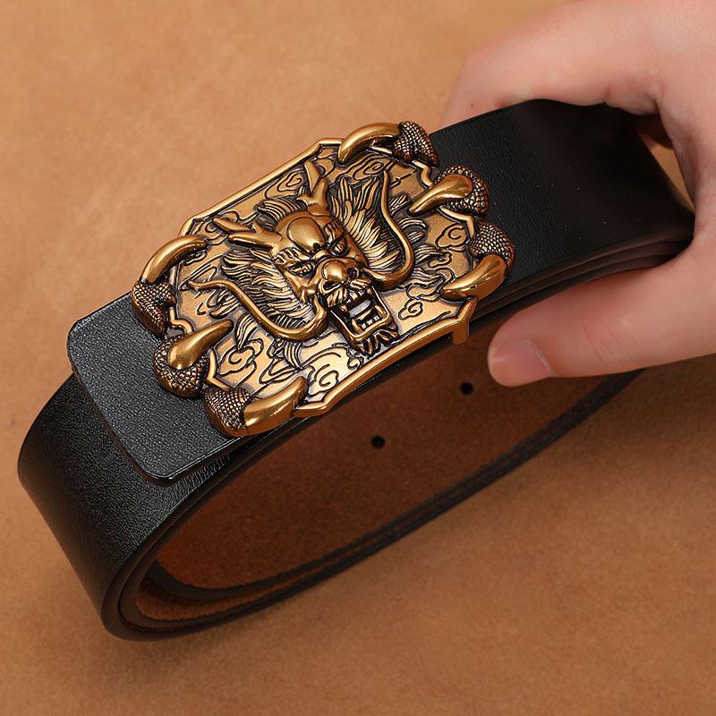 Men's Retro Genuine Cowhide Leather Belt with Smooth Buckle - Extended Large Size for Trendy and Plus-Size Fashion