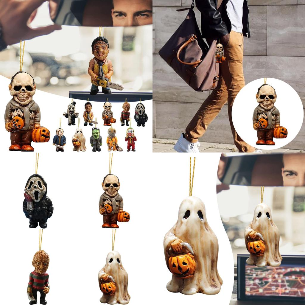 Vintage Acrylic Horror Movie Garden Gnome Rearview Mirror Decoration For Halloween