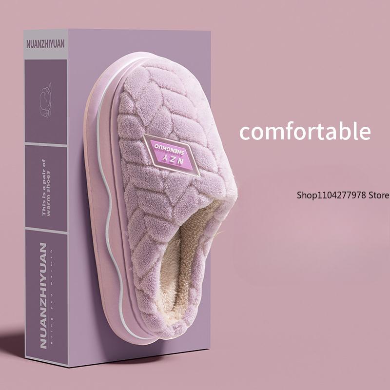 Fashion Men's House Slippers Furry Plaid Cozy EVA Memory Foam Lightweight Casual Shoes Winter Warm Plush Non-slip Women Slippers Size 45