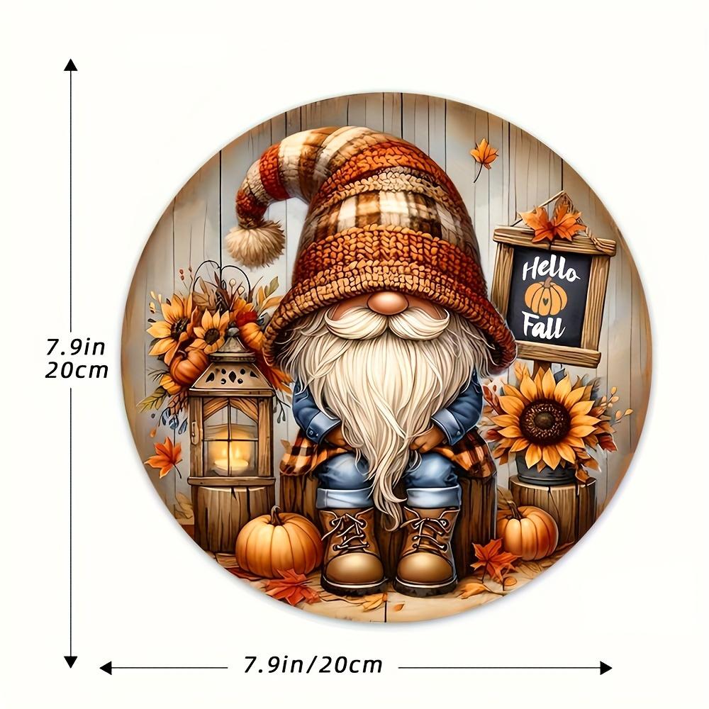 

1pc 20cm Round Autumn Gnome Wall Sign, Hello Fall Design with Sunflowers & Pumpkins, Festive Hanging Decor for Home
