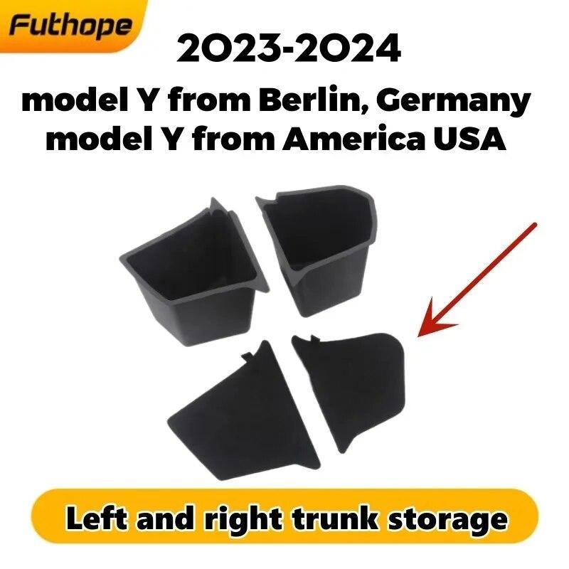 Futhope Car Trunk Side Storage Box For Tesla Model Y 2018-24 Hollow Cover Organizer Flocking Mat Partition Board Stowing Tidying