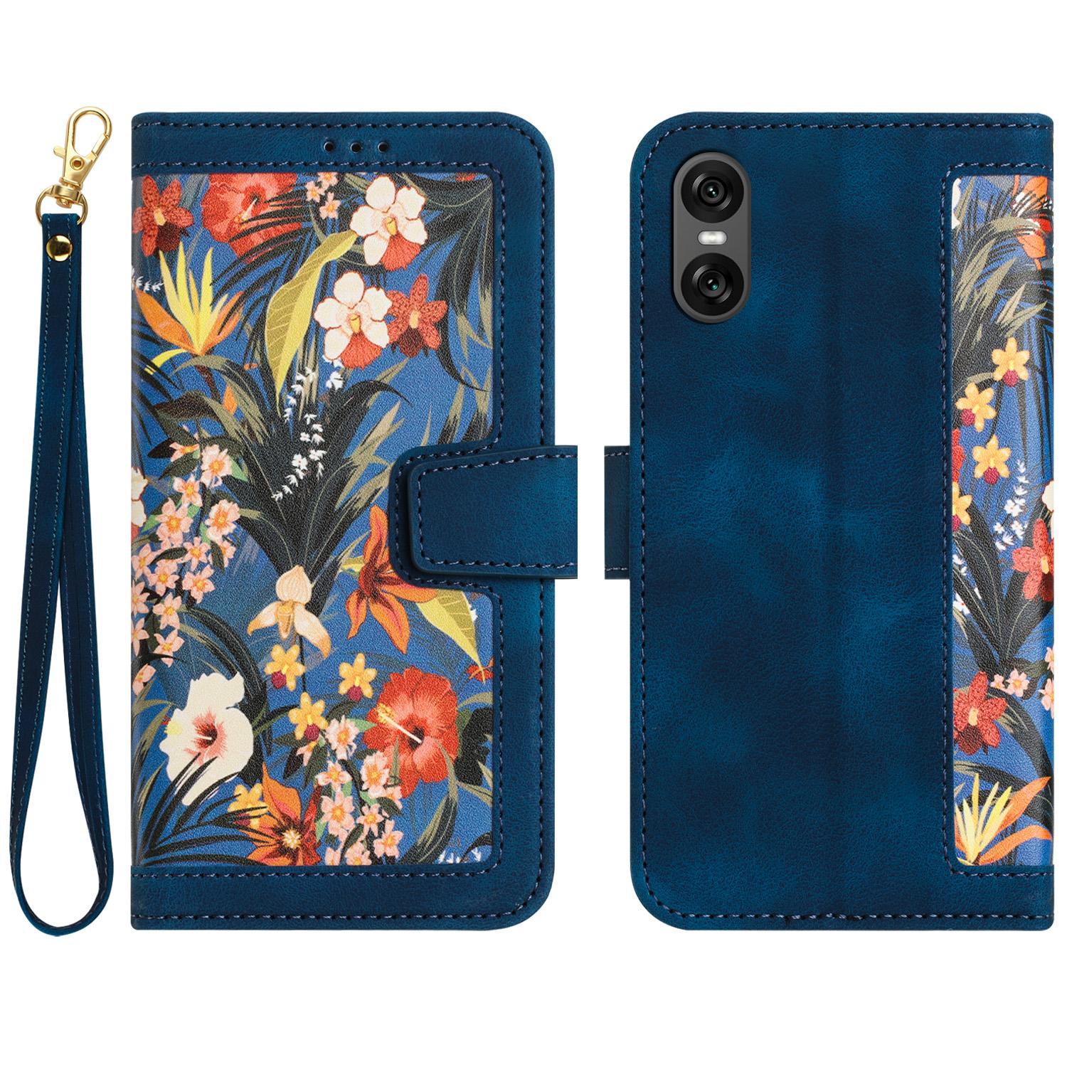 

For Sony Xperia 10 VI Case Card Holder PU Leather Phone Cover Pattern Printed Dark Blue