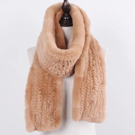 New Women Real Knitted Rex Rabbit Fur Scarf Fashion Luxury Brand Shawl Fur Scarves Solid Color Russian Winter Fur Neckerchief