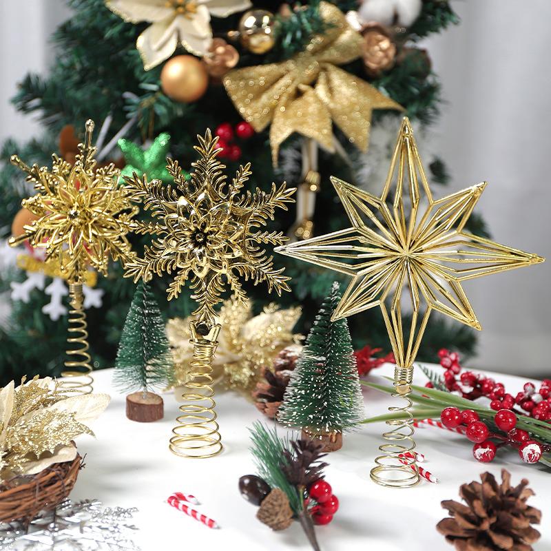 1Pcs Christmas Decoration Xmas Tree Topper Glitter Gold Star Pendant for Home Decor 2026 New Year Party Gift Navidad Accessories