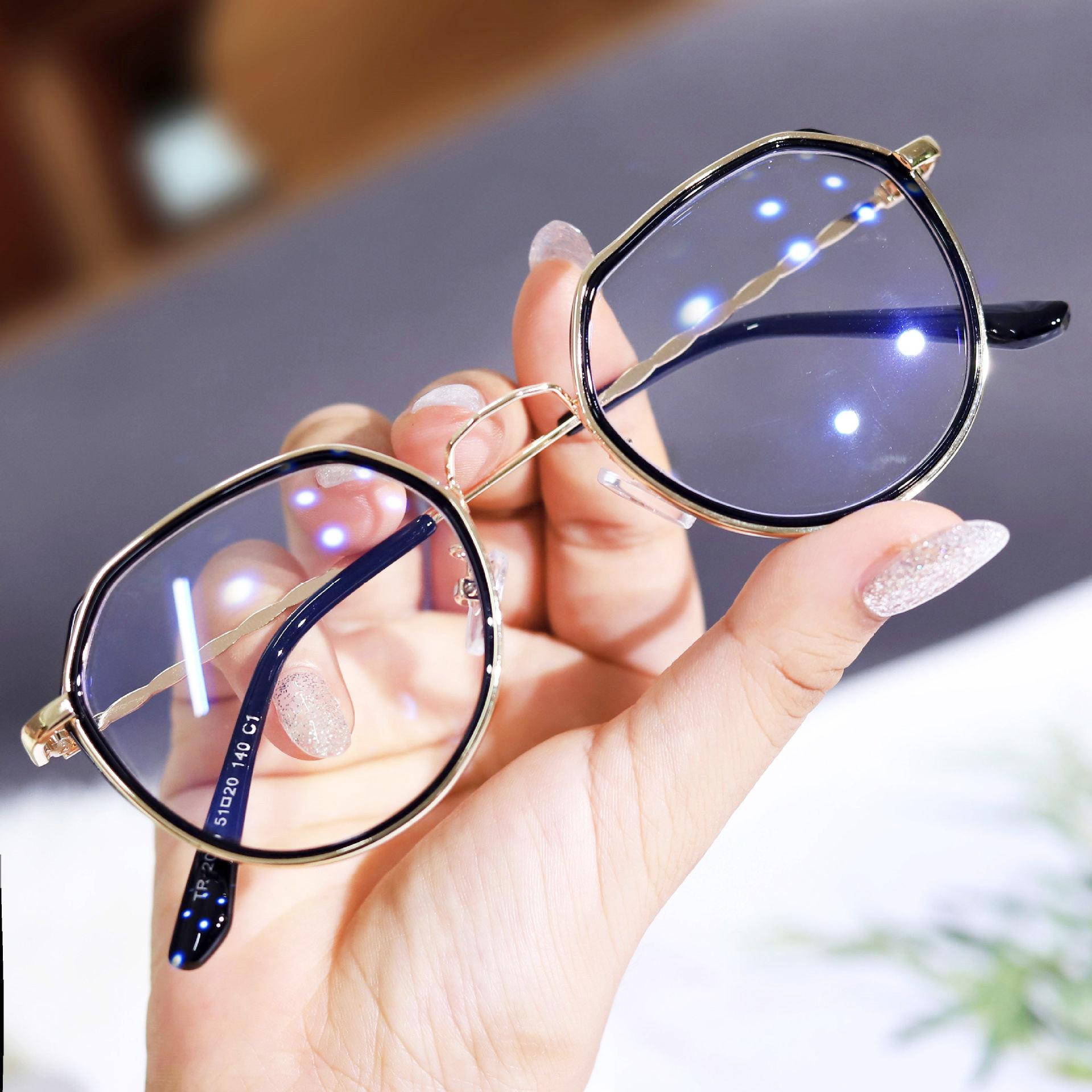 

New Trend Anti-blue Light Computer Glasses Korean Retro Women Metal Flat Mirror Reading Eyewear Optical Spectacle Eyeglasses As picture