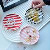 1 Stück Minimalistischer gestreifter Dessertteller Keramiktablett Koreanischer Stil Geschirr Trendige Keramik-Snackplatte 14,5x14,5cm
