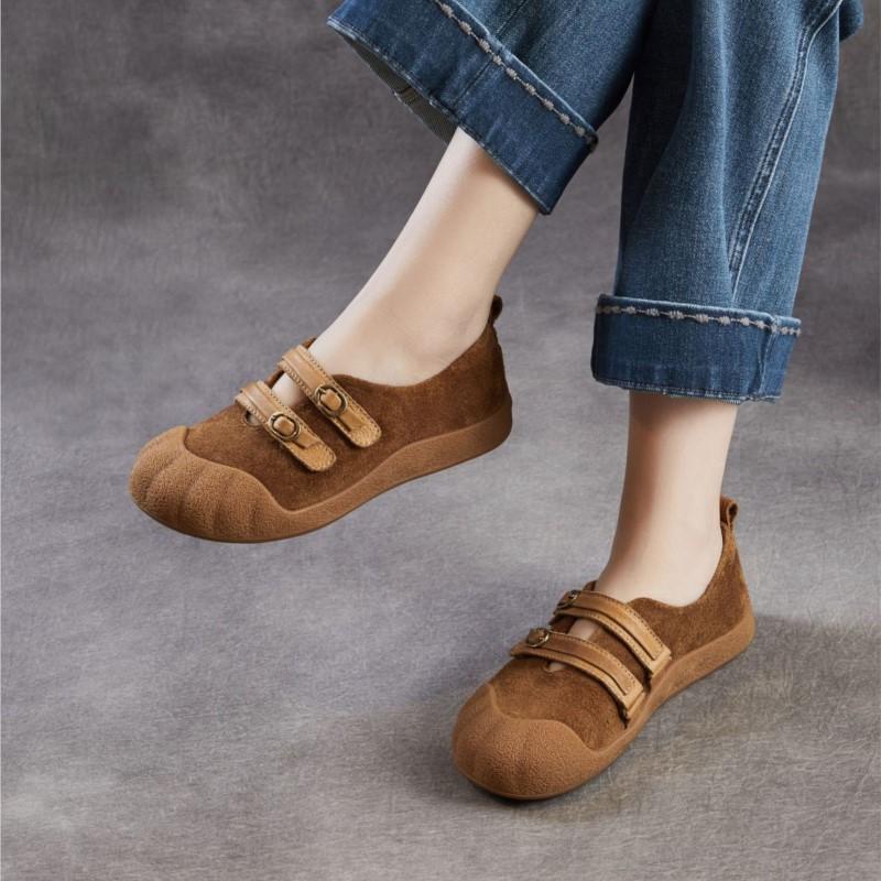 Johnature Retro Loafer mit weicher Sohle Echtes Leder Runde Spitze Flach Damen Flache Schuhe