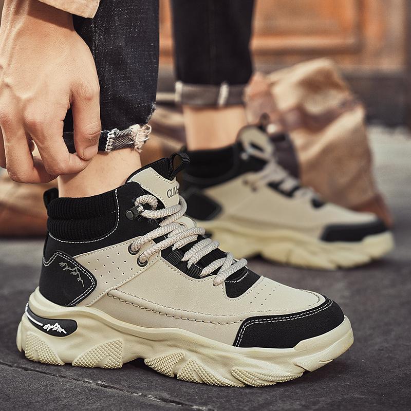 Hot Selling Men's Lace-up Ankle Boots 2025 Autumn High Top Man Platform Boots Comfort Non-Slip Motorcycle Boots Men Work Shoes