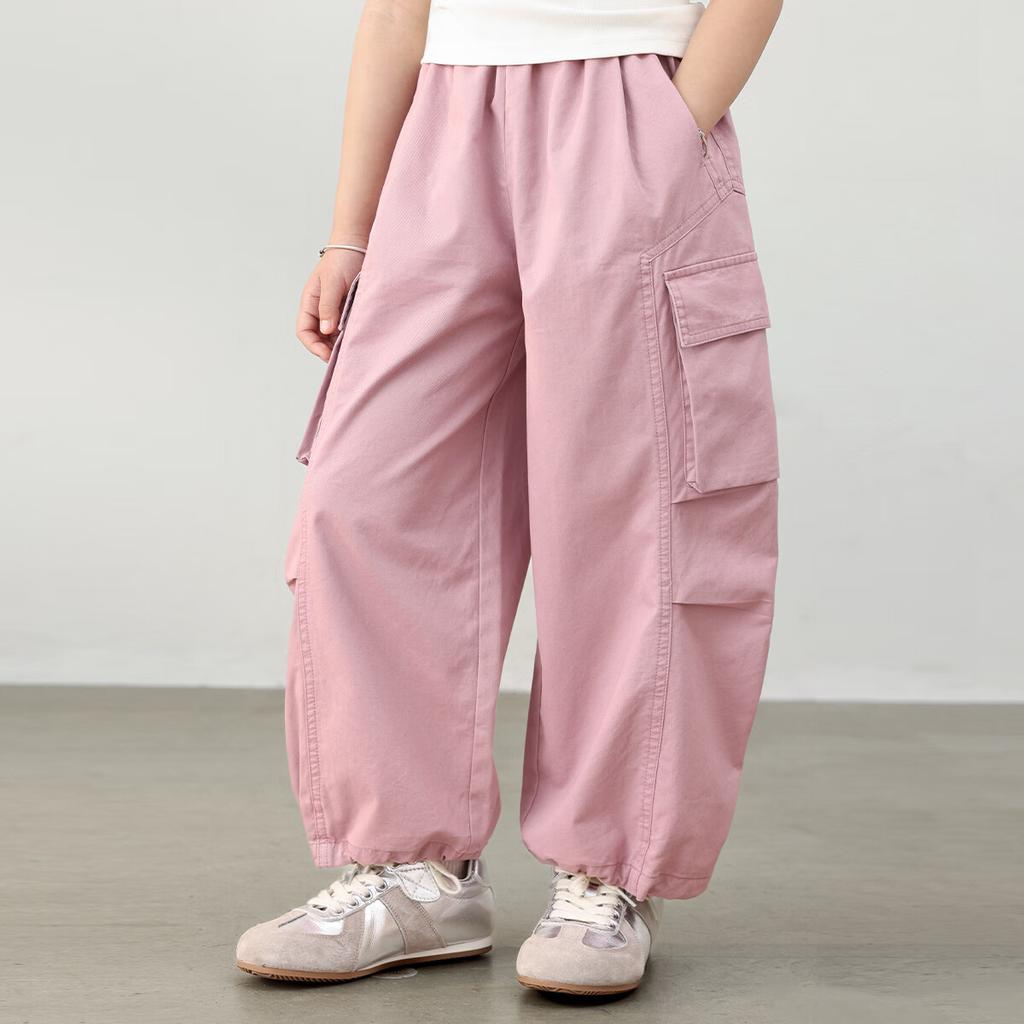 LUSON Chen Da Zhu Children's Clothing, Girls' Cargo Pants, New Style for Older Kids, 2025 New Trendy Loose-Fitting Sports Pants for Girls