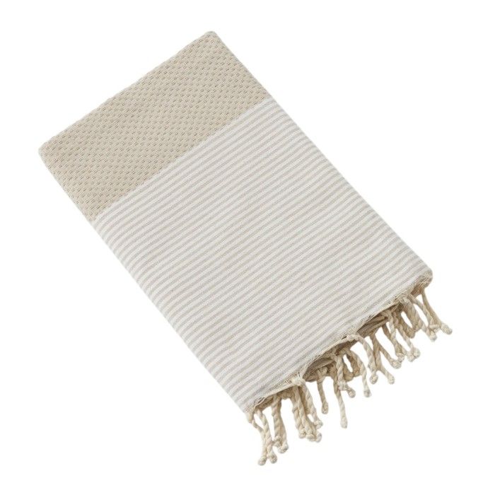Fouta - Marine Ficelle - 100% Coton Tissé - 100 X 200 Cm - Finition À Franges