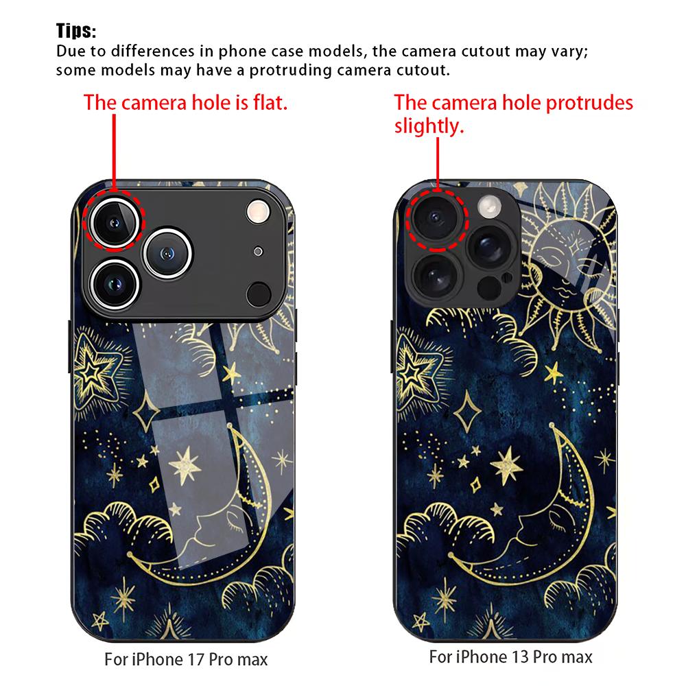 Sun Moon Star tempered glass mobile phone case suitable for iPhone 17/16/15/14/13/12/11ProMax all-inclusive anti-fall back cover