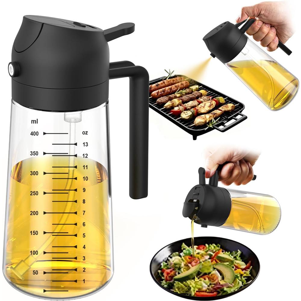 470ml Glass Olive Oil Sprayer for Cooking – 2 in 1 Olive Oil Dispenser Bottle for Kitchen Gadgets and Air Fryer Accessories