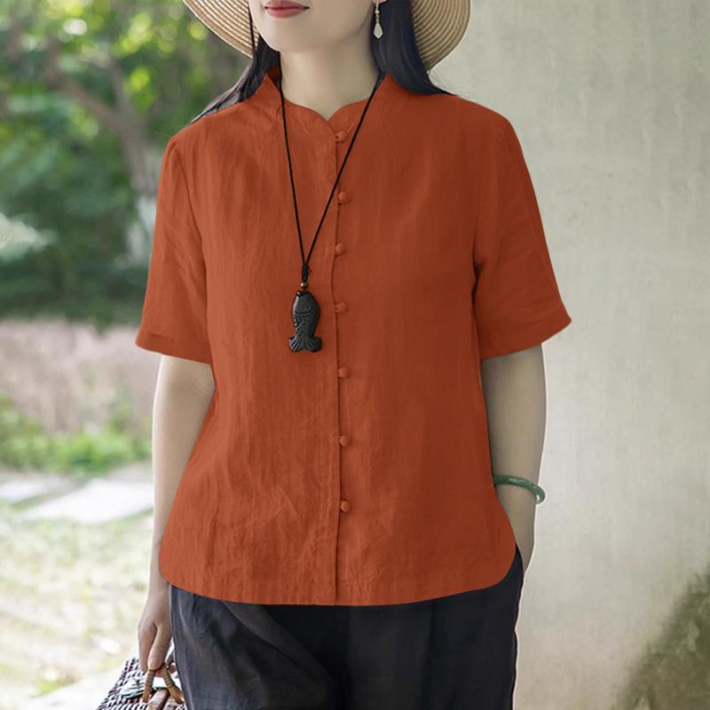 

ZANZEA Женская повседневная хлопковая блузка свободного кроя с полурукавом и воротником-стойкой 4XL ржавый