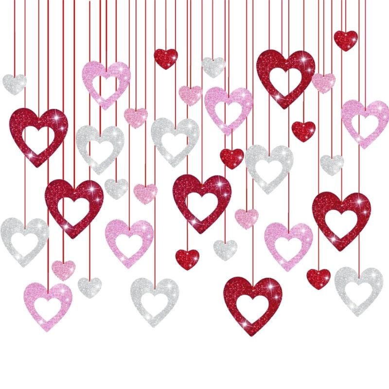 

36Pcs Glittered Sequins Heart Ornament Valentines Day Heart Hanging Ornament For Valentines Day And Wedding Decoration 1