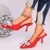 Plus Size Women Pointed Toe Pearl Bow Stiletto Buckle Back Strap High Heel Sandals