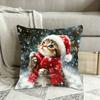 1pc Large Christmas Kitten Pillow Cover - Cute Santa Hat & Scarf Winter Decor, Zipper Closure Cushion Case, Machine Washable for Sofa, Bed, Car, Offic