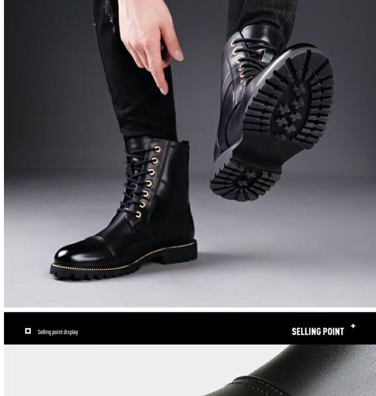 Stivali Martin da Uomo 2025 in Pelle Nera a Mezza Gamba, Vera Pelle, Resistenti all'Usura, con Zip