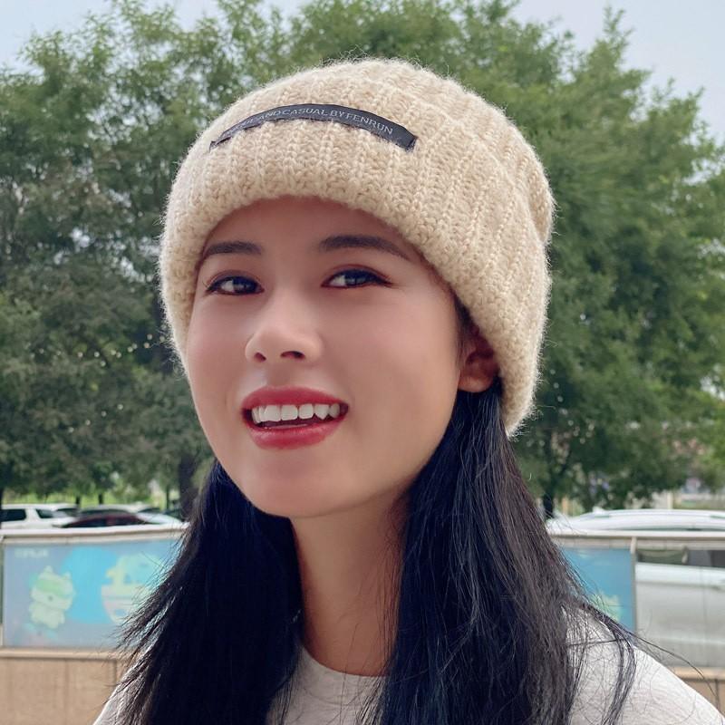 

Korean-style versatile fashion woolen hat for women, suitable for large head circumference, makes the face look smaller, autumn and winter style, бежевий