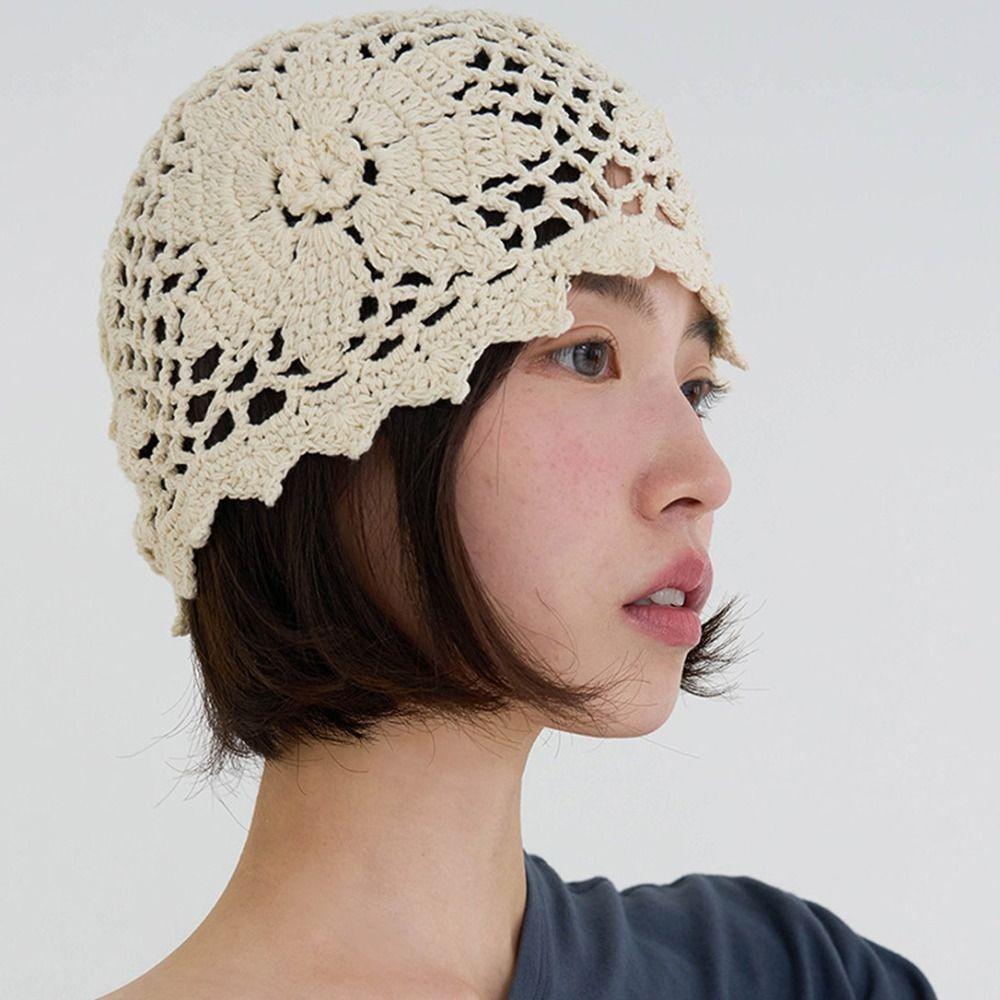 Thin Crochet Flower Hat Bohemian Style Hollow Out Knitted Hat Fashion Weave Cap  Spring and Summer