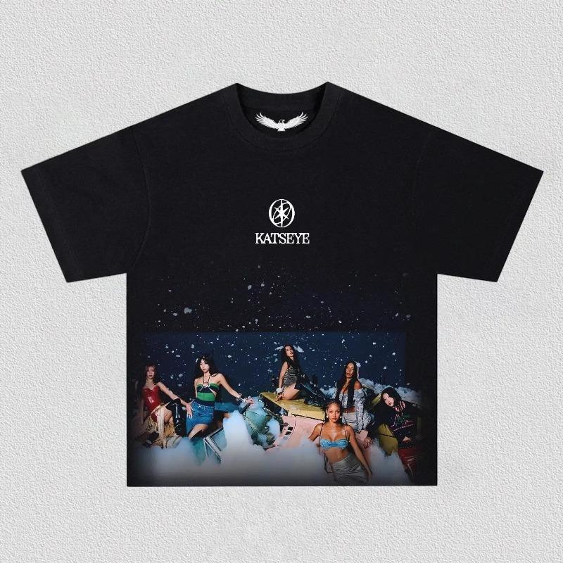 Korean Kpop Band Gril Group KATSEYE Printed T-shirt Women Oversize Y2k Short Sleeve High Quality Harajuku Loose Female Clothing