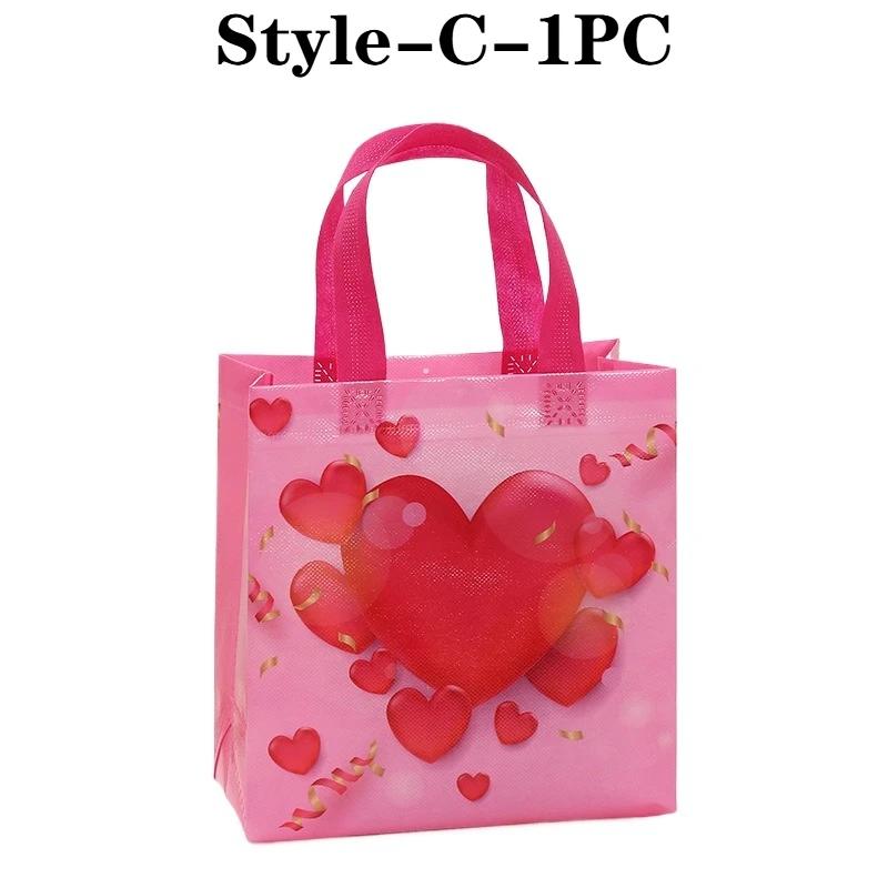 

1-30 шт. Рожева неткана сумка-тоут у формі серця з надрукованим логотипом для Дня святого Валентина, дня народження, весільного подарунка, сумка для покупок Small