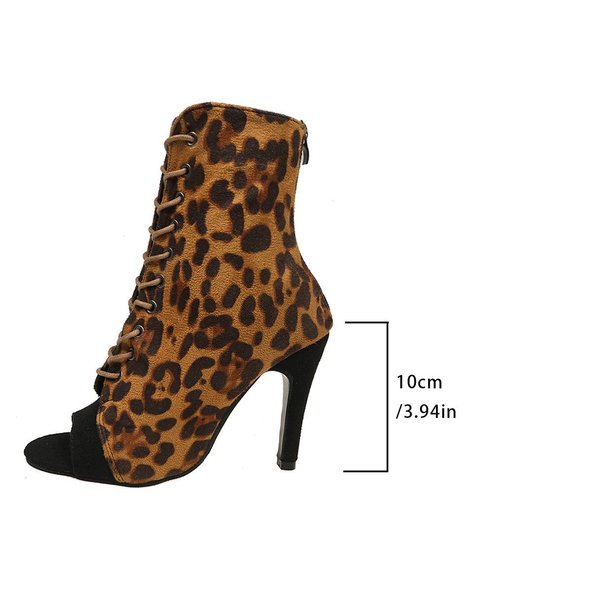 

European and American fine heel fish mouth foreign trade sexy high heels spring new suede leopard print large size cool boots wish 43 цветной печати леопарда