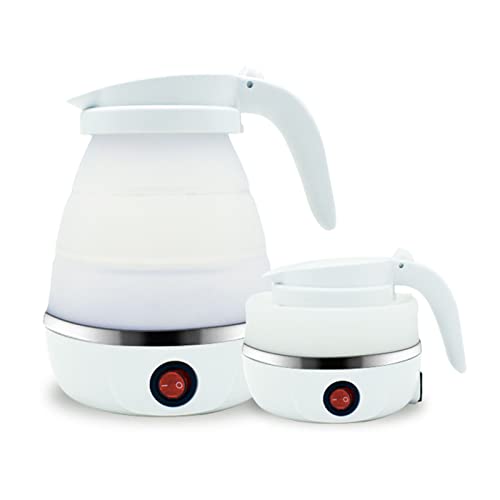 Ongwan Foldable Travel Electric Kettle, Silicone, Fast Boiling, Compact, Easy Storage, White, for Cafes, Camping, Home Use, Bottles, Cute Stainless St