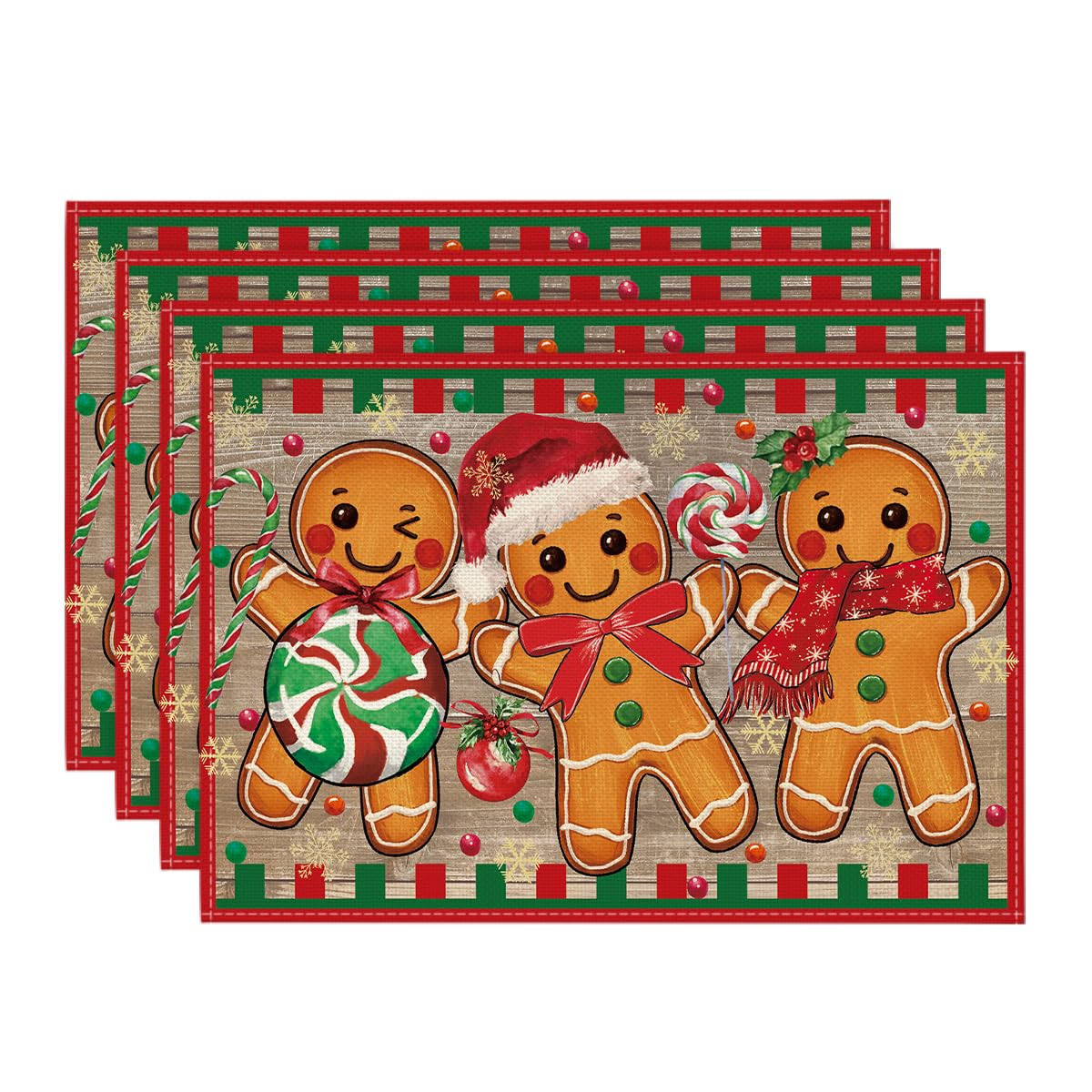 

Gingerbread Candy Cane Christmas Placemats Set of 4, 12x18 Inch Seasonal Table Mats for Party Kitchen Dining Decoration 12 x 18 , Rectangular 4 Pcs