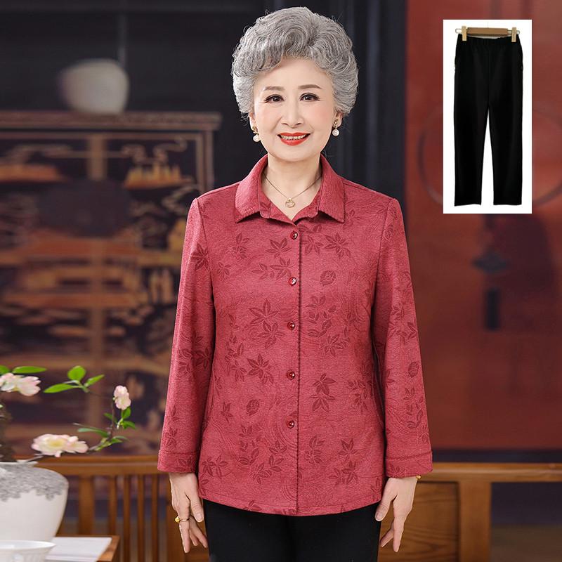 Spring Apparel for Elderly Women: Lapel Shirts for Mothers Aged 60-70+