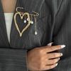 Exaggerated French Lava Heart Brooch with Pearl Tassel Chain